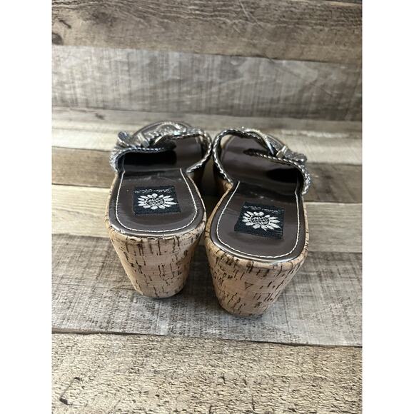 Yellow Box Braided Metallic Rhinestone Buckle Cork Wedge Sandals Size 10 - Picture 4 of 9